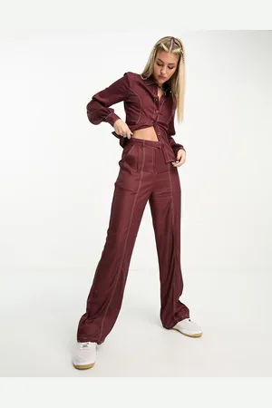 Heartbreak Wide leg pants with contrast seams in chocolate - part of a set