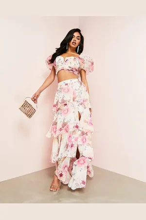 ASOS Ruched wrap tiered maxi skirt in floral print - part of a set