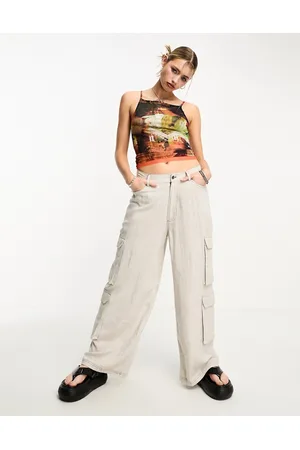 COLLUSION Pocket detail wide leg linen pants in stone