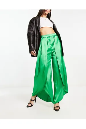 River Island Wrap over wide leg satin pants in bright - part of a set
