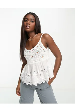 New Look Embroidered crochet cami top in