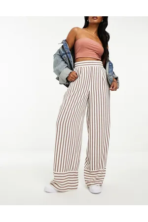 River Island Wide leg stripe pants in cream