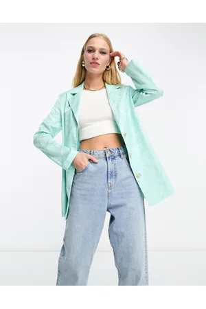 River Island Soft jacquard tie waist blazer in turquoise - part of a set