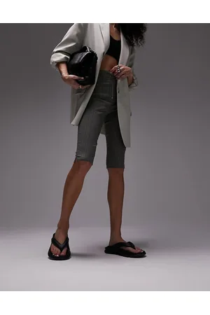 Topshop Zip front pin stripe capri pants in khaki