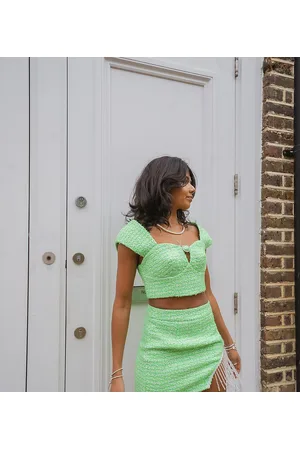 Labelrail X Pose and Repeat mini skirt in boucle with diamante trim curtain - part of a set