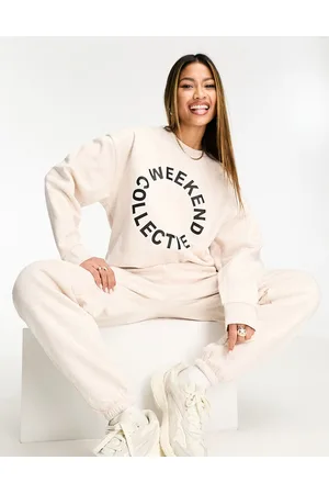ASOS Oversized sweatshirt with black logo in oatmeal heather - part of a set