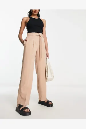 Miss Selfridge D-ring belt baggy pants in tan