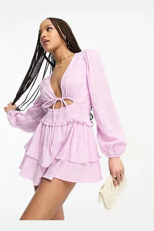 ASOS Cut out ra-ra romper in lilac textured check