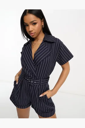 ASOS Tailored short sleeve belted romper in pinstripe