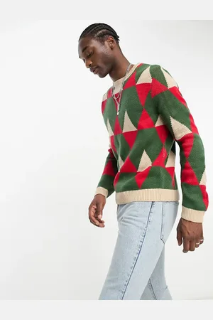 ASOS Knit geo print sweater in jewel tones