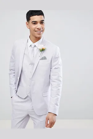 River Island Skinny Fit Oxford Suit Jacket In Lilac