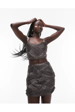 Topshop Weave satin mini skirt in charcoal - part of a set