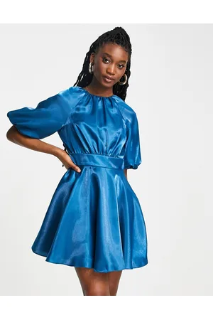 Forever New Ever New bow back satin mini dress in blue