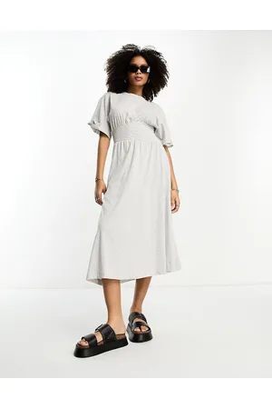 River Island Jersey smock midi dress with cinched waist in light