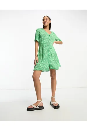 Monki Button up mini dress in green meadow floral