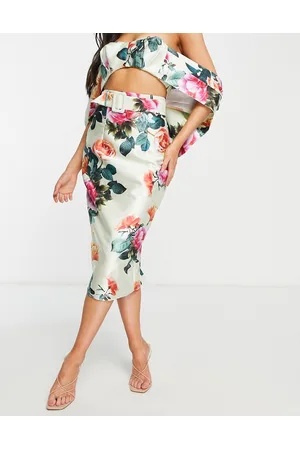 ASOS Satin midi pencil skirt in floral print - part of a set
