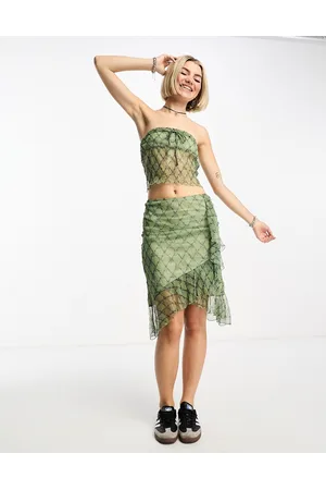 Reclaimed Ruffle midi skirt in check - part of a set