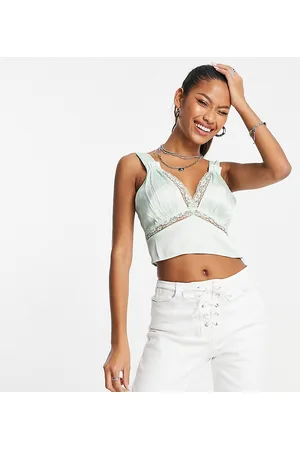 Reclaimed Satin bralet with pretty lace trim in sage