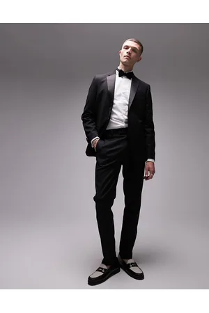 Topman Premium wool mix slim stretch tuxedo pants in