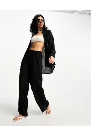 The Frolic Tourmaline shirred wide long pants in pleated texture - part of a set