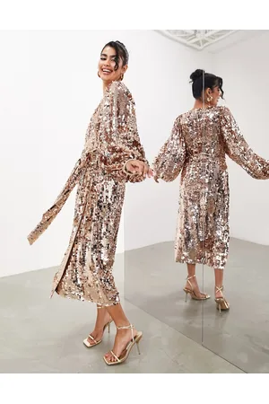 ASOS Batwing sleeve sequin wrap midi dress in