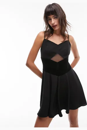 Topshop Velvet and cut-out mesh mix flippy strappy mini dress in