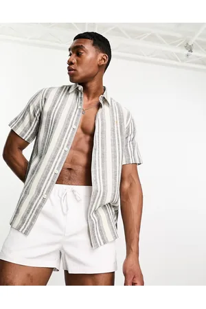 Farah Horsemouth stripe short sleeve shirt in gray and