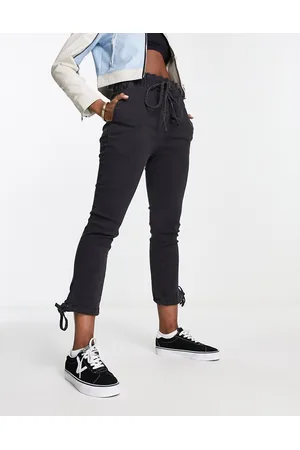 Parisian Paperbag waist tie hem jeans in charcoal