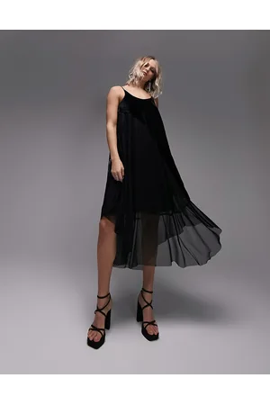 Topshop Mix and match lace velvet strappy belted midi dress in