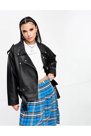 Noisy May Faux leather oversized moto jacket in