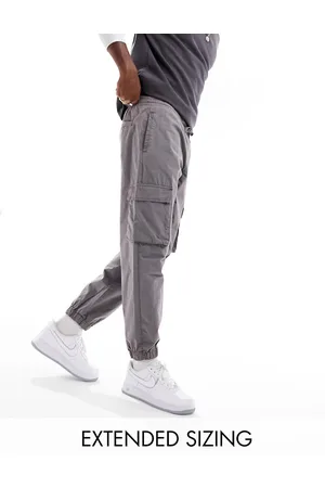 ASOS Tapered pull on cargo pants in washed charcoal with elastic waist