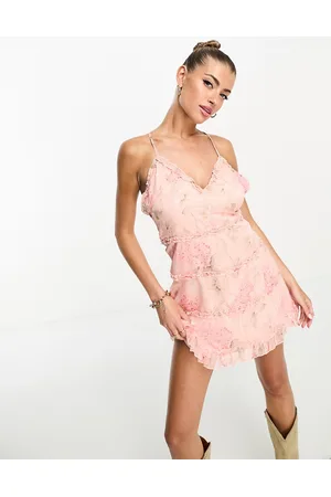 Parisian Ruffle trim cami strap mini dress in floral print