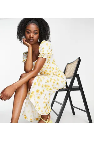 EVER NEW Puff sleeve square neck midi dress in buttercup floral