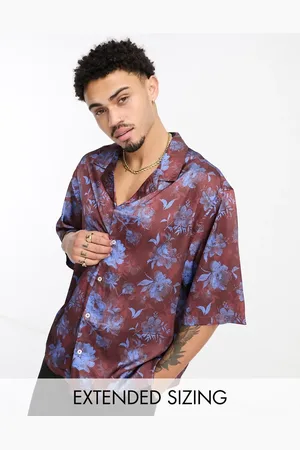 ASOS Dropped shoulder oversized camp collar satin shirt in floral