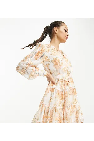 EVER NEW Lace insert mini dress in apricot floral