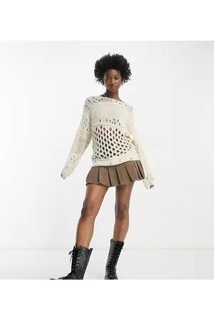 COLLUSION Knitted open stitch detail oversized sweater in ecru