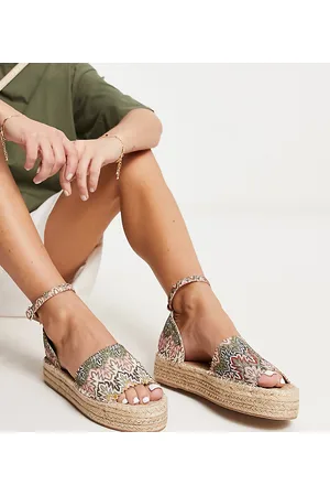 South Beach Crochet flatform espadrille sandals in beige