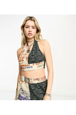 Reclaimed Halterneck top in postcard print - part of a set