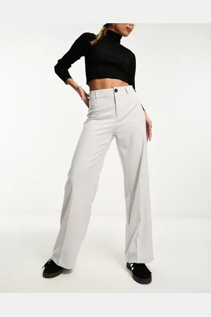 Bershka Petite wide leg tailored pants in pale