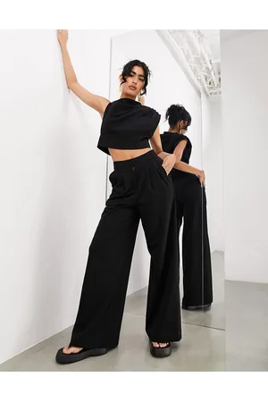 ASOS Premium textured jersey pleat front wide leg pants in