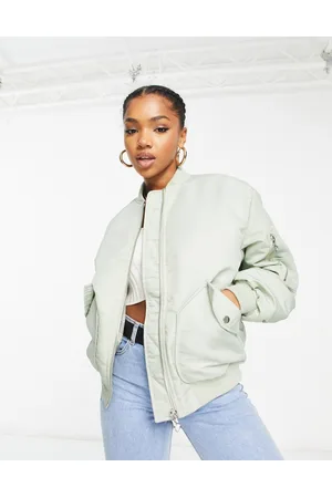 Miss Selfridge Ruched sleeve bomber jacket in sage