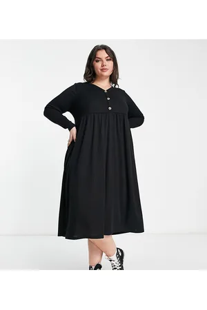 Yours Long sleeve ribbed button up midi dress in