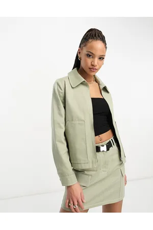 Miss Selfridge Cargo utility zip front boxy jacket contrast stitching in khaki - part of a set