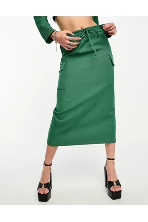 Extro & Vert Maxi skirt with split in green plaid - part of a set