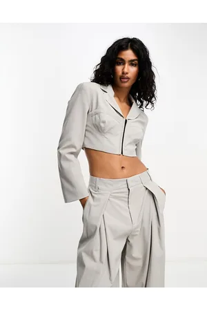 Bershka Corset detail cropped blazer in stone - part of a set