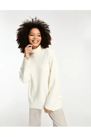 Object Super soft longline high neck sweater with seam detail in cream