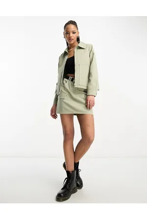 Miss Selfridge Cargo utility pleated mini skirt contrast stiching and buckle belt in khaki - part of a set
