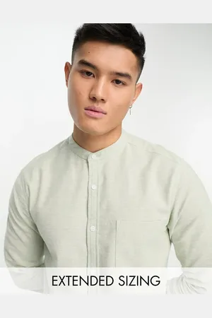 ASOS Slim oxford shirt with band collar in mint yarn dye