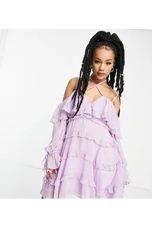 Forever New Ever New Petite tiered ruffle mini dress in lilac