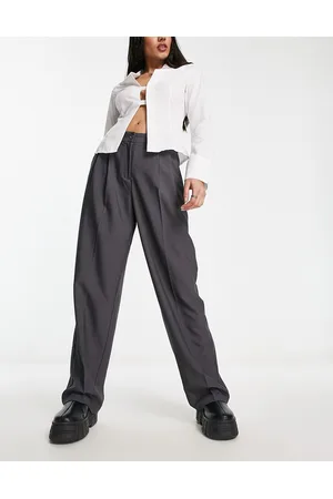 ONLY Pleat wide leg tailored pants in charcoal